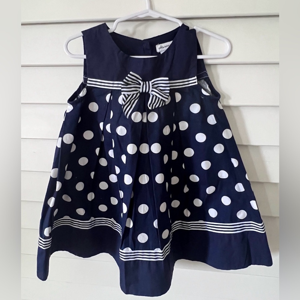 Navy and White Polka Dot Dress with Bow
